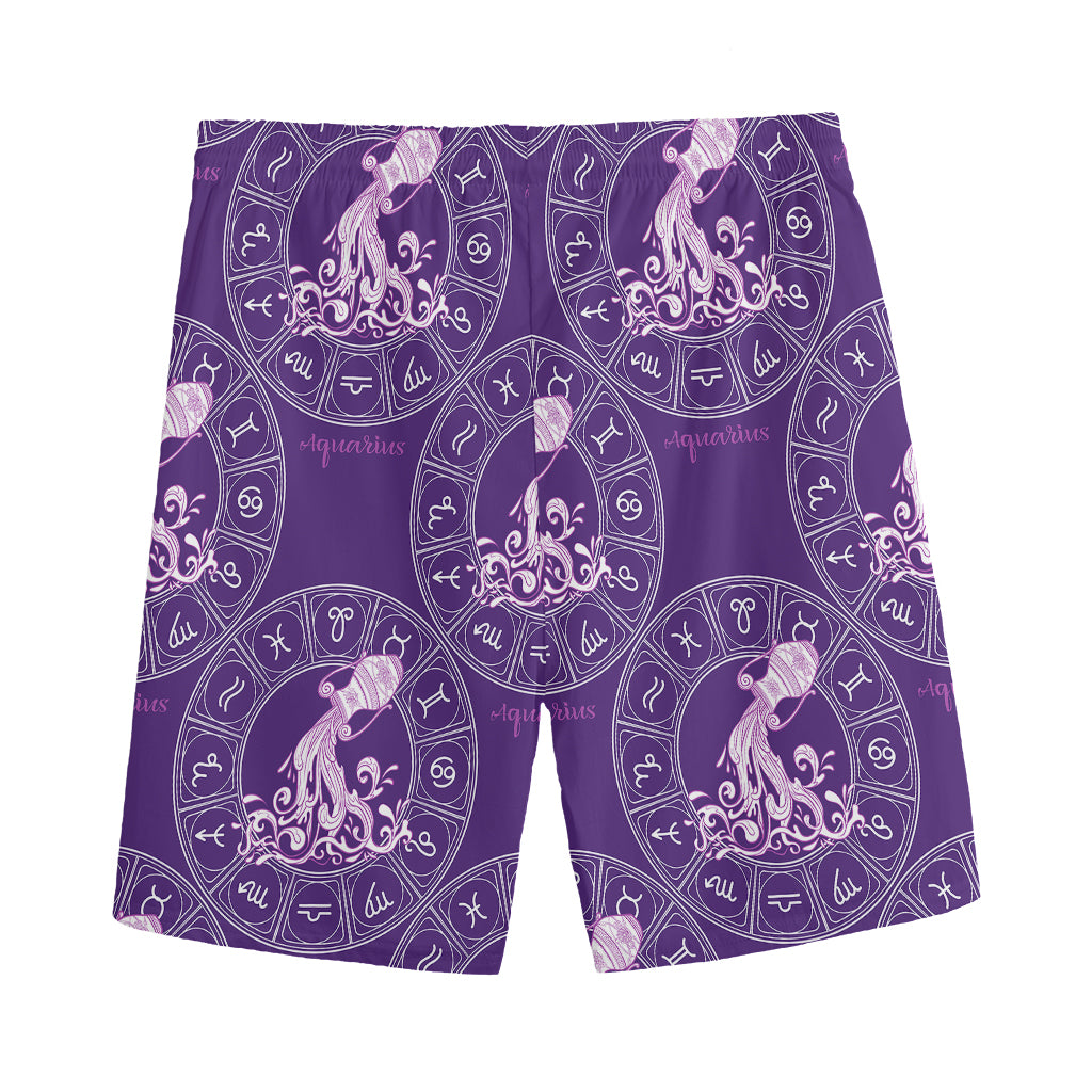 Purple Aquarius Zodiac Pattern Print Men's Sports Shorts