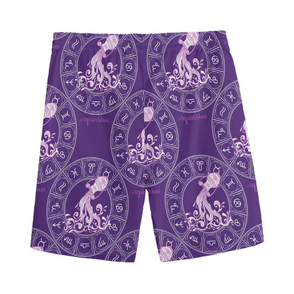 Purple Aquarius Zodiac Pattern Print Men's Sports Shorts