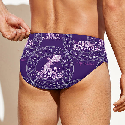 Purple Aquarius Zodiac Pattern Print Men's Swim Briefs