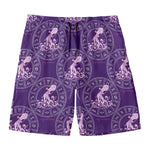 Purple Aquarius Zodiac Pattern Print Men's Swim Trunks