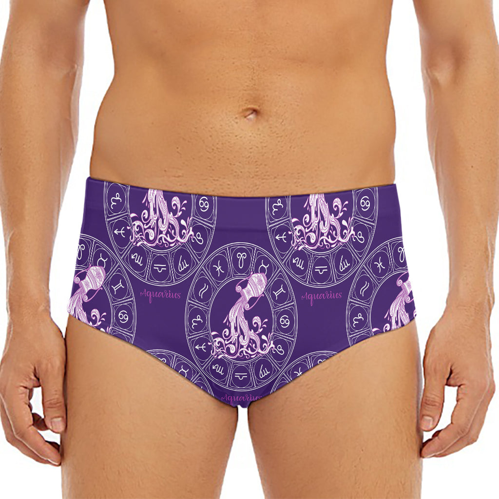 Purple Aquarius Zodiac Pattern Print Men's Triangle Swim Briefs