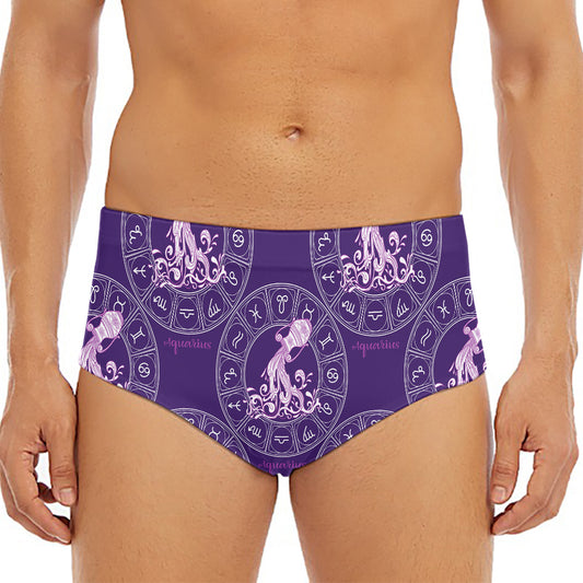 Purple Aquarius Zodiac Pattern Print Men's Triangle Swim Briefs