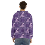 Purple Aquarius Zodiac Pattern Print Men's Velvet Pullover Hoodie