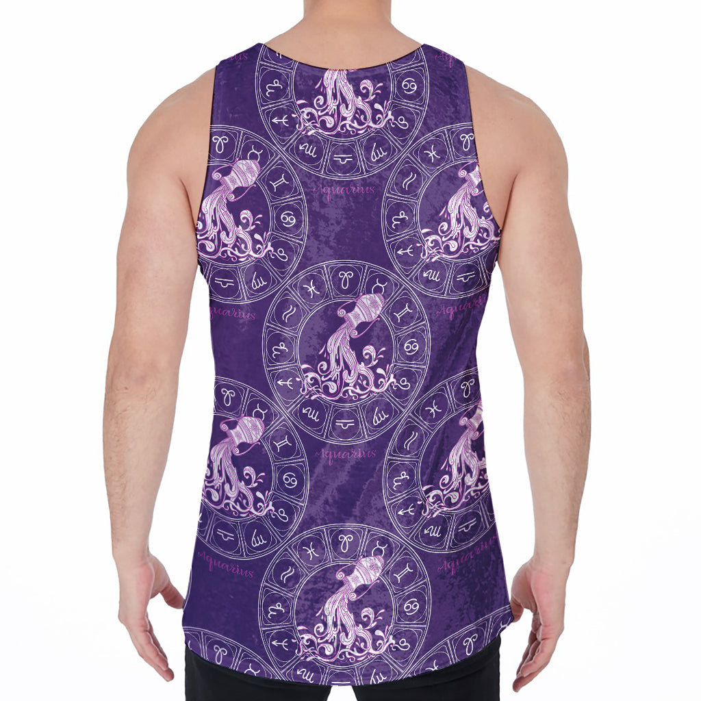 Purple Aquarius Zodiac Pattern Print Men's Velvet Tank Top