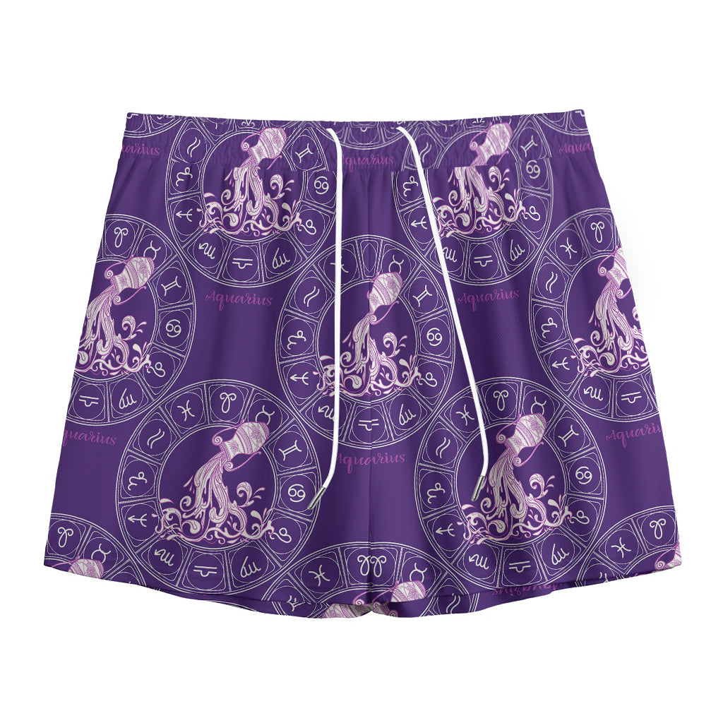 Purple Aquarius Zodiac Pattern Print Mesh Shorts