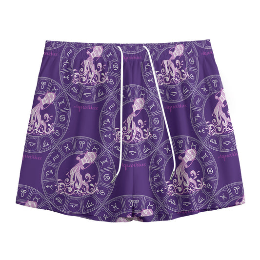 Purple Aquarius Zodiac Pattern Print Mesh Shorts