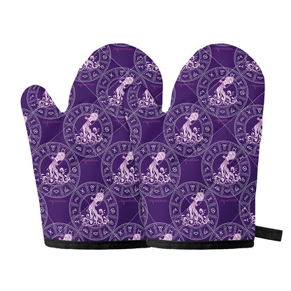 Purple Aquarius Zodiac Pattern Print Oven Mitts