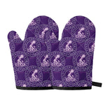 Purple Aquarius Zodiac Pattern Print Oven Mitts