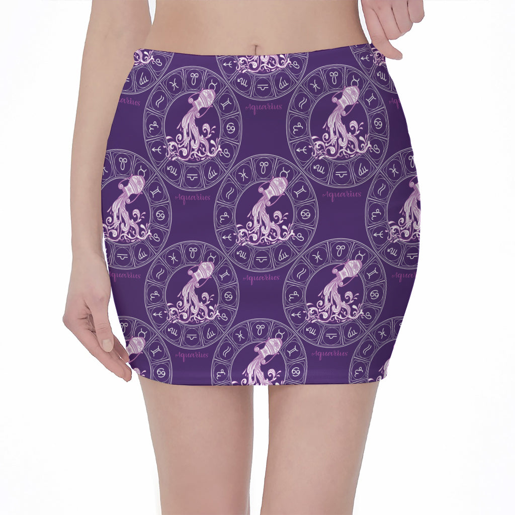 Purple Aquarius Zodiac Pattern Print Pencil Mini Skirt
