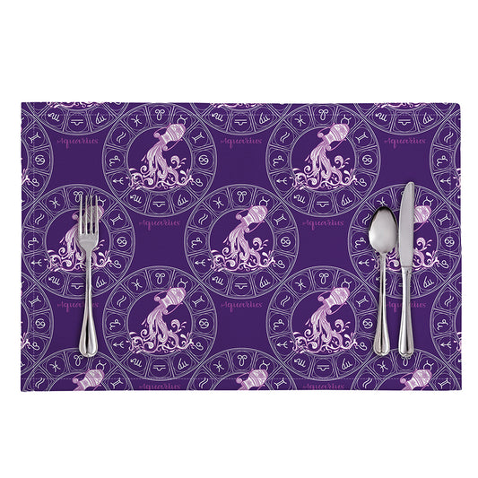Purple Aquarius Zodiac Pattern Print Placemat