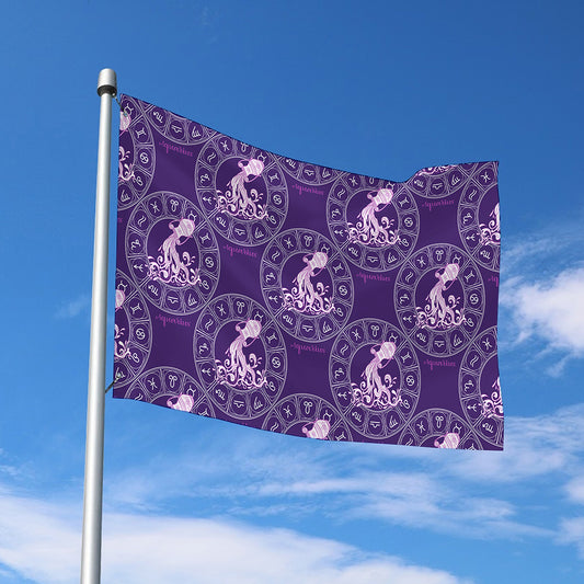 Purple Aquarius Zodiac Pattern Print Polyester Flag