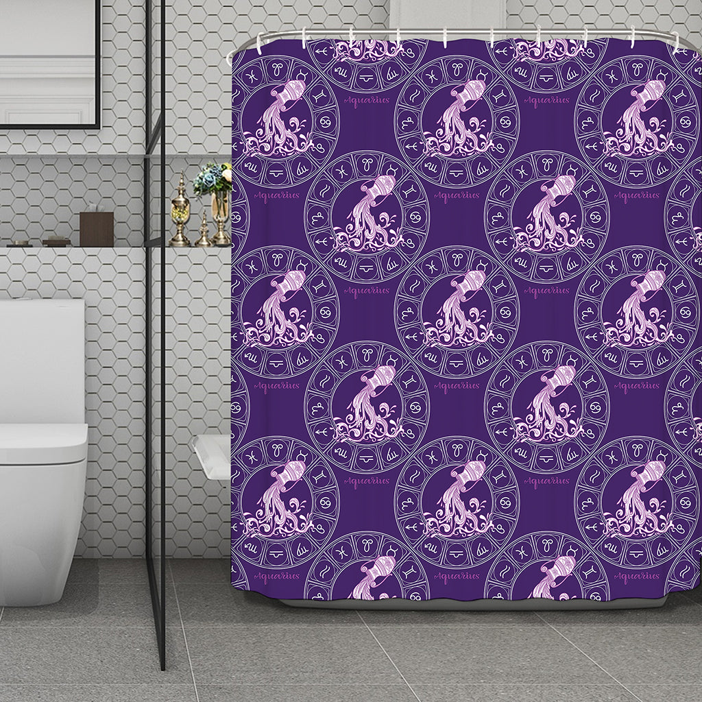Purple Aquarius Zodiac Pattern Print Polyester Shower Curtain