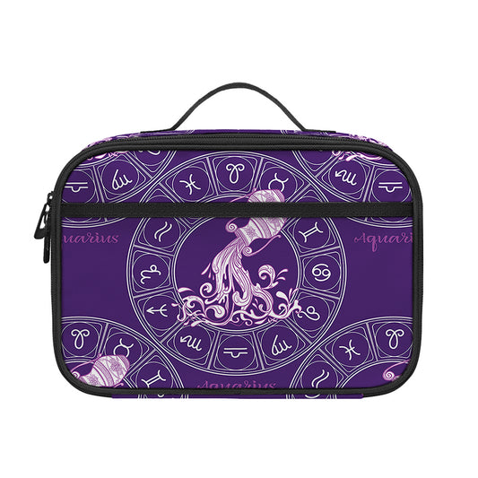 Purple Aquarius Zodiac Pattern Print Portable Lunch Bag