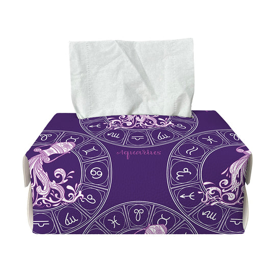 Purple Aquarius Zodiac Pattern Print Rectangle Tissue Box Cover