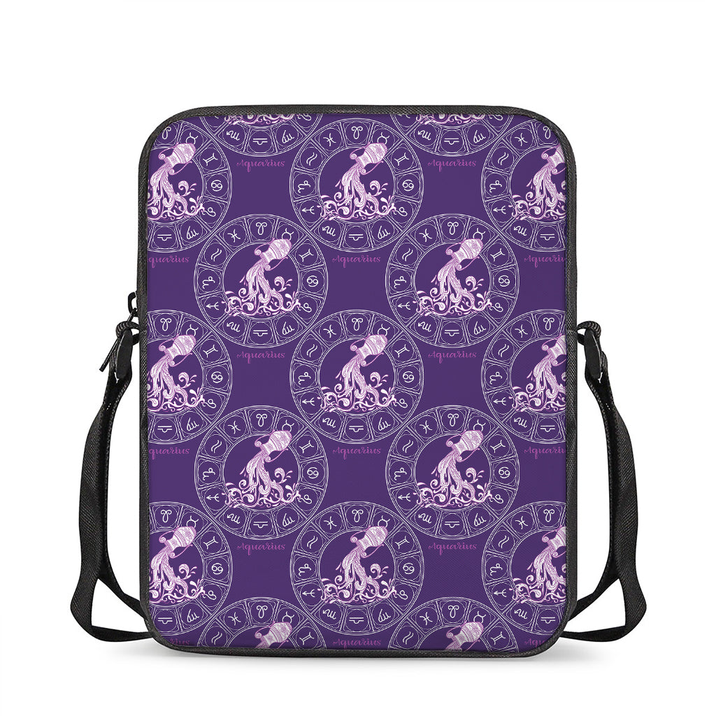Purple Aquarius Zodiac Pattern Print Rectangular Crossbody Bag