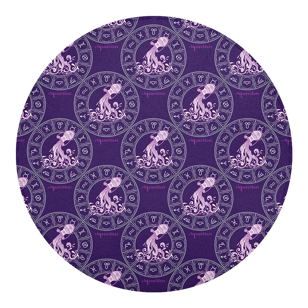 Purple Aquarius Zodiac Pattern Print Round Blanket