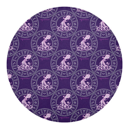 Purple Aquarius Zodiac Pattern Print Round Blanket