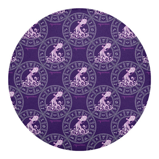 Purple Aquarius Zodiac Pattern Print Round Blanket