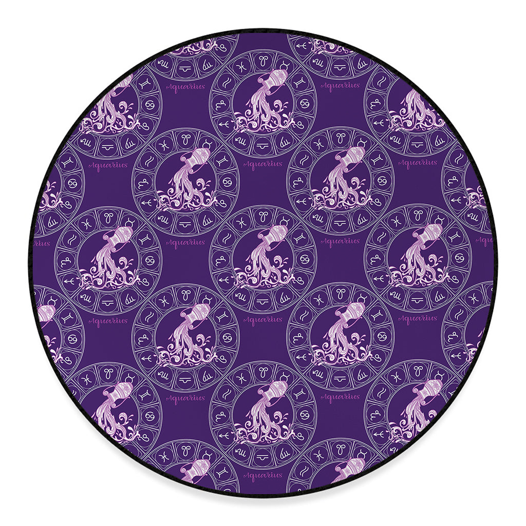 Purple Aquarius Zodiac Pattern Print Round Floor Mat