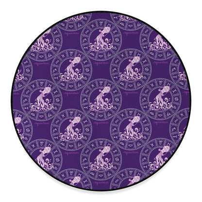 Purple Aquarius Zodiac Pattern Print Round Floor Mat