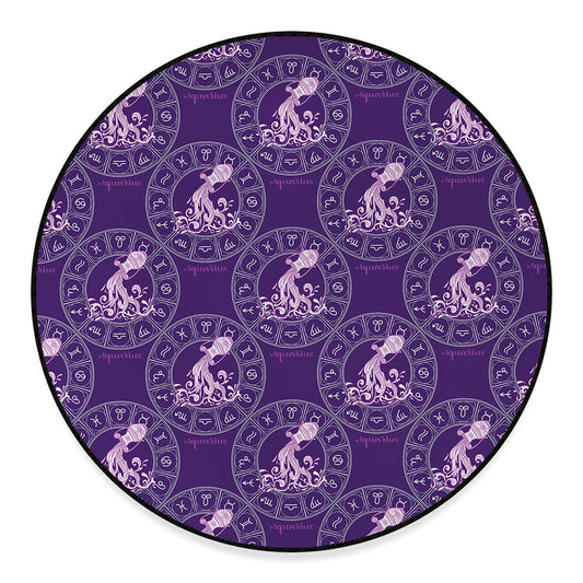 Purple Aquarius Zodiac Pattern Print Round Floor Mat
