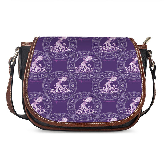 Purple Aquarius Zodiac Pattern Print Saddle Bag