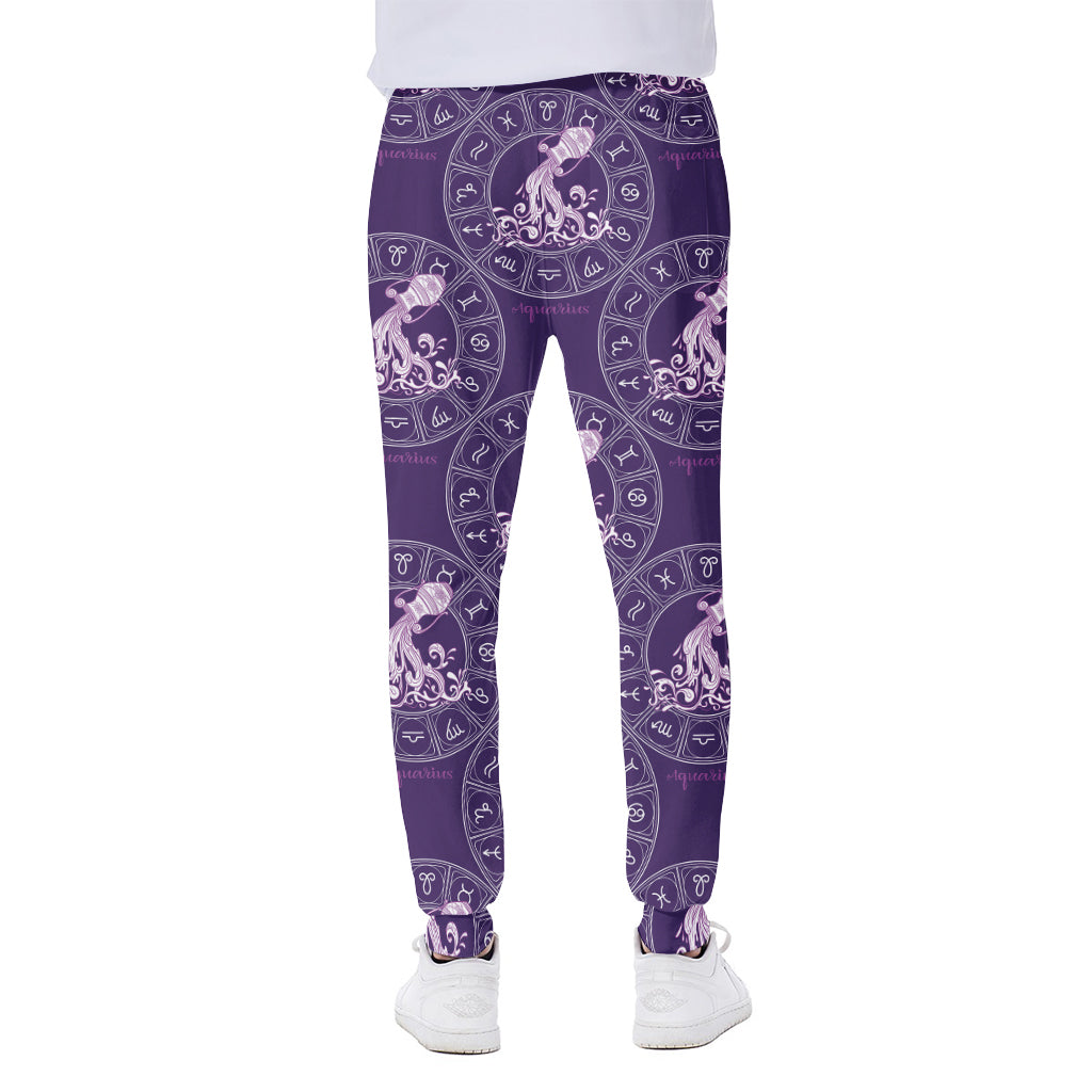 Purple Aquarius Zodiac Pattern Print Scuba Joggers