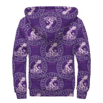 Purple Aquarius Zodiac Pattern Print Sherpa Lined Zip Up Hoodie