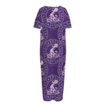 Purple Aquarius Zodiac Pattern Print Short Sleeve Long Nightdress