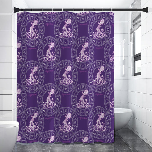Purple Aquarius Zodiac Pattern Print Shower Curtain