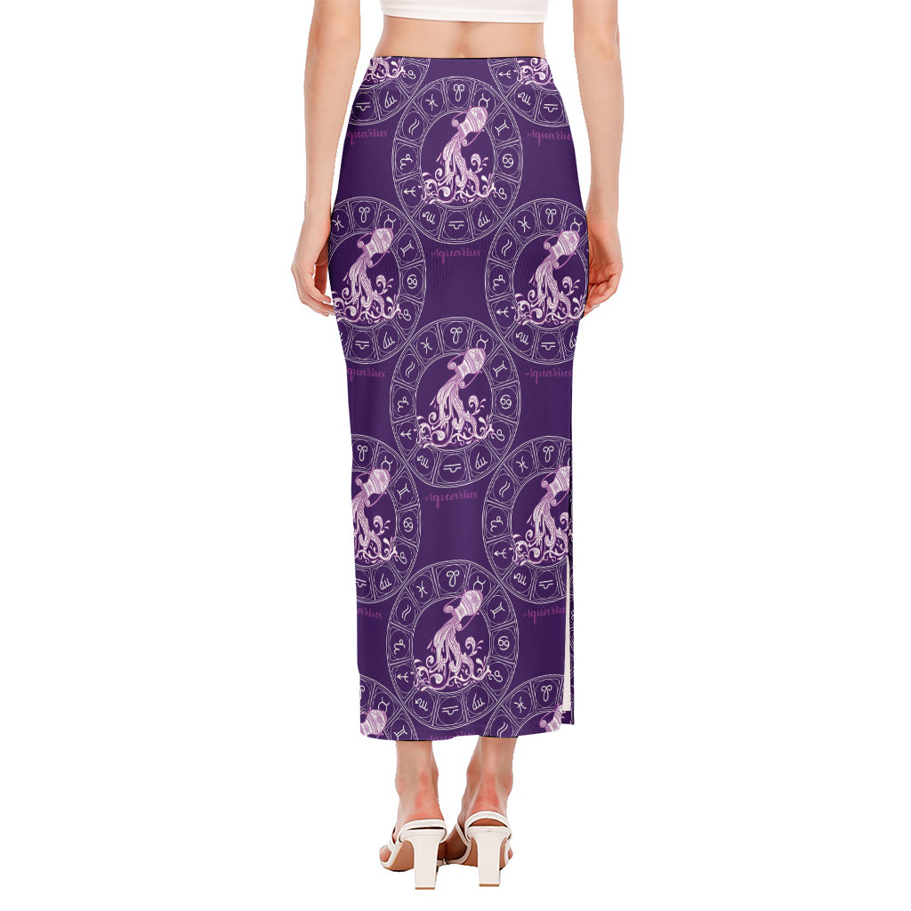 Purple Aquarius Zodiac Pattern Print Side Slit Maxi Skirt