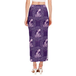 Purple Aquarius Zodiac Pattern Print Side Slit Maxi Skirt