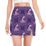 Purple Aquarius Zodiac Pattern Print Side Slit Mini Skirt