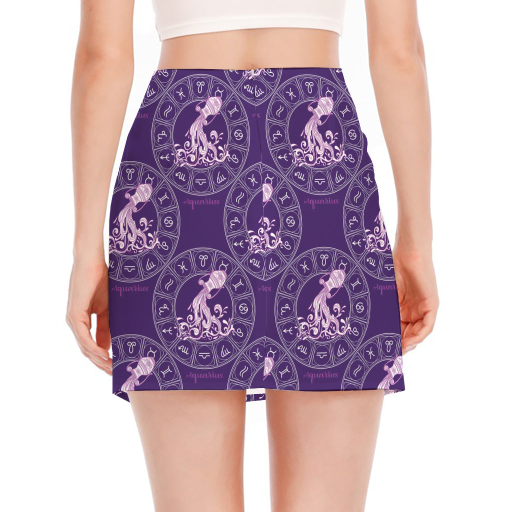 Purple Aquarius Zodiac Pattern Print Side Slit Mini Skirt
