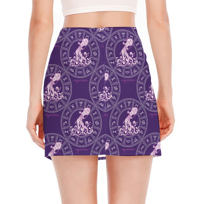 Purple Aquarius Zodiac Pattern Print Side Slit Mini Skirt