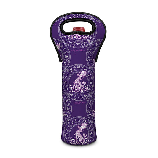 Purple Aquarius Zodiac Pattern Print Single Neoprene Wine Tote