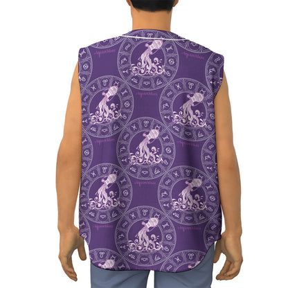 Purple Aquarius Zodiac Pattern Print Sleeveless Baseball Jersey