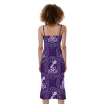 Purple Aquarius Zodiac Pattern Print Slim Fit Midi Cami Dress