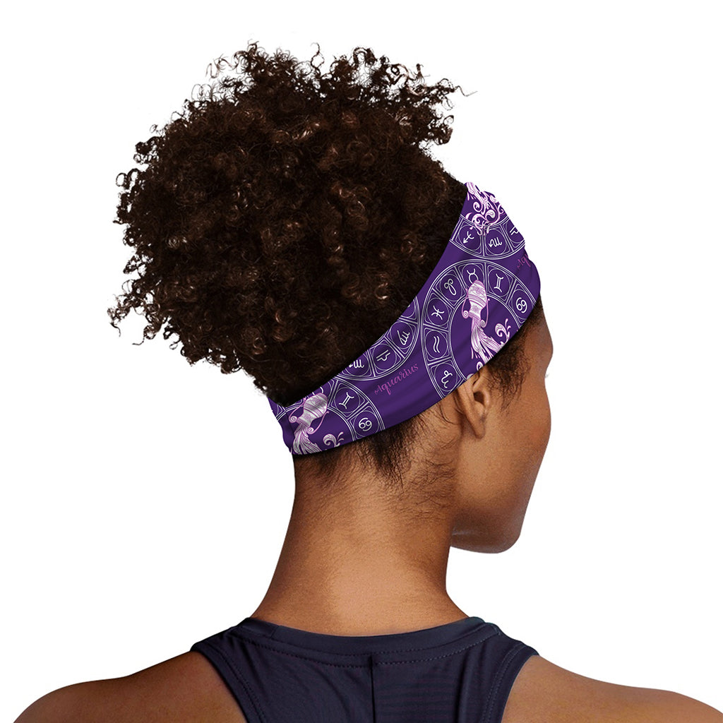 Purple Aquarius Zodiac Pattern Print Sports Headband