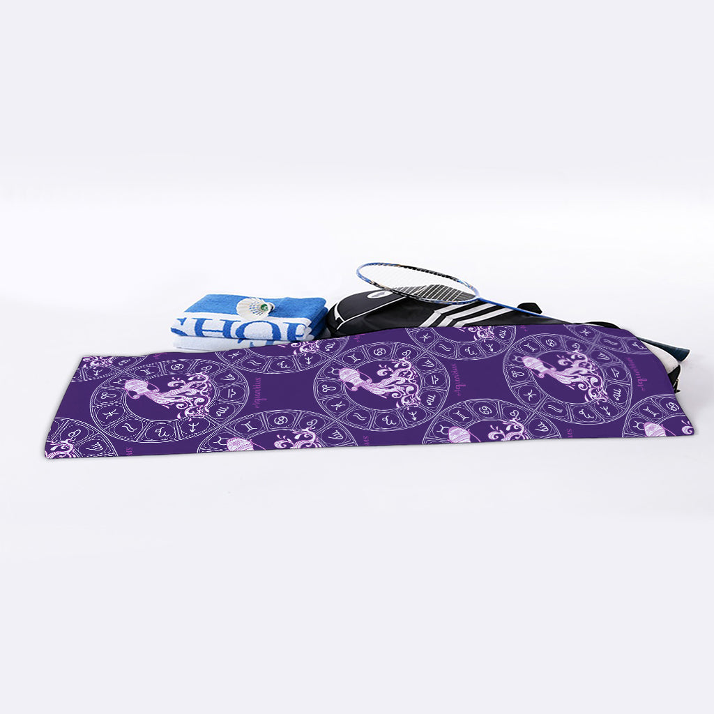 Purple Aquarius Zodiac Pattern Print Sports Towel