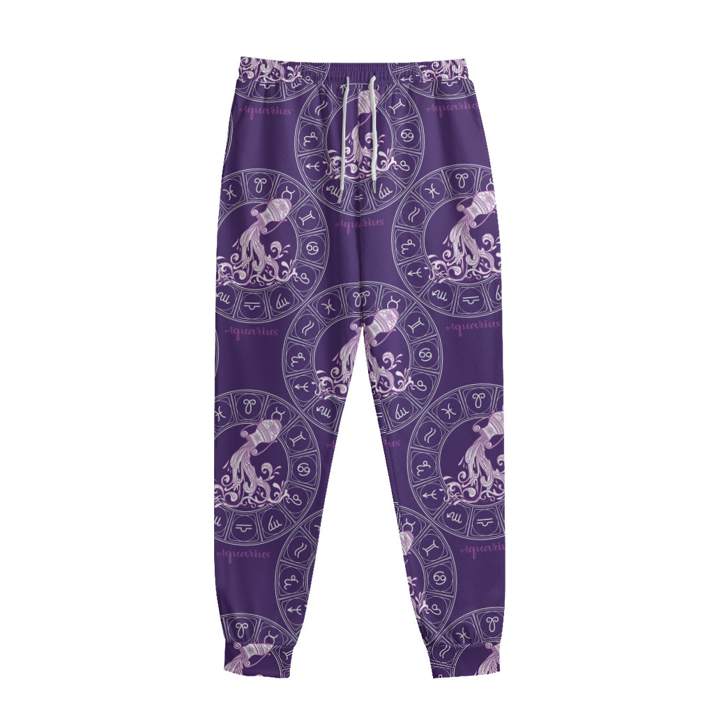 Purple Aquarius Zodiac Pattern Print Sweatpants