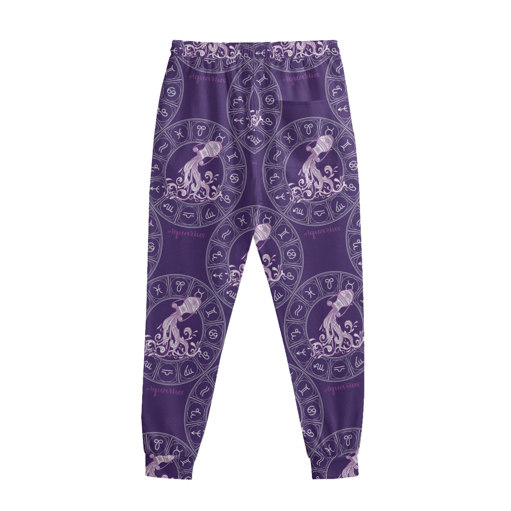 Purple Aquarius Zodiac Pattern Print Sweatpants