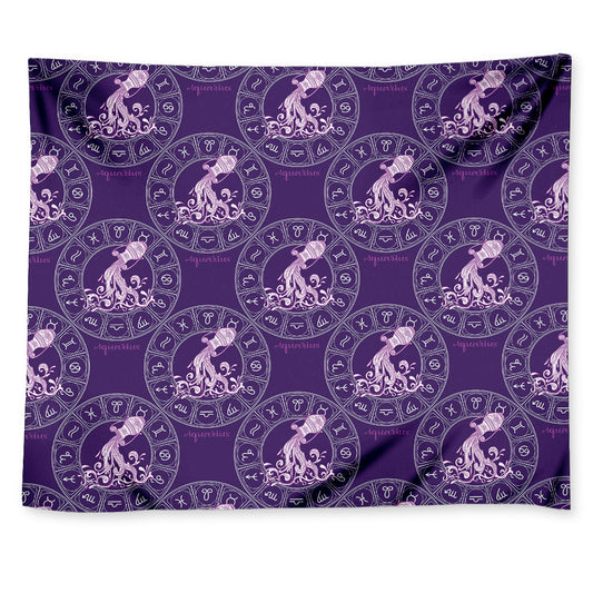 Purple Aquarius Zodiac Pattern Print Tapestry
