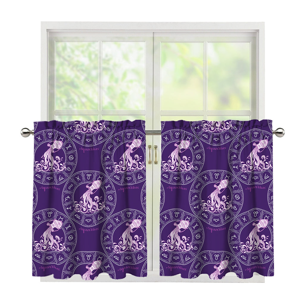 Purple Aquarius Zodiac Pattern Print Tier Curtains