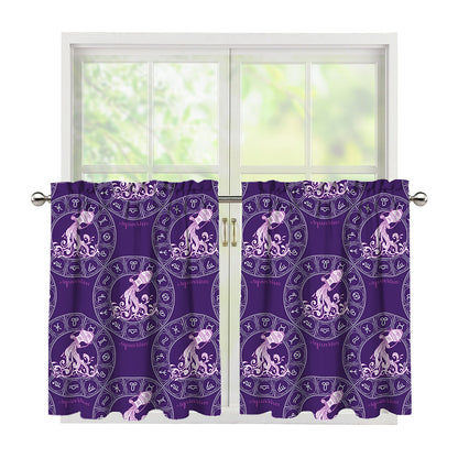 Purple Aquarius Zodiac Pattern Print Tier Curtains