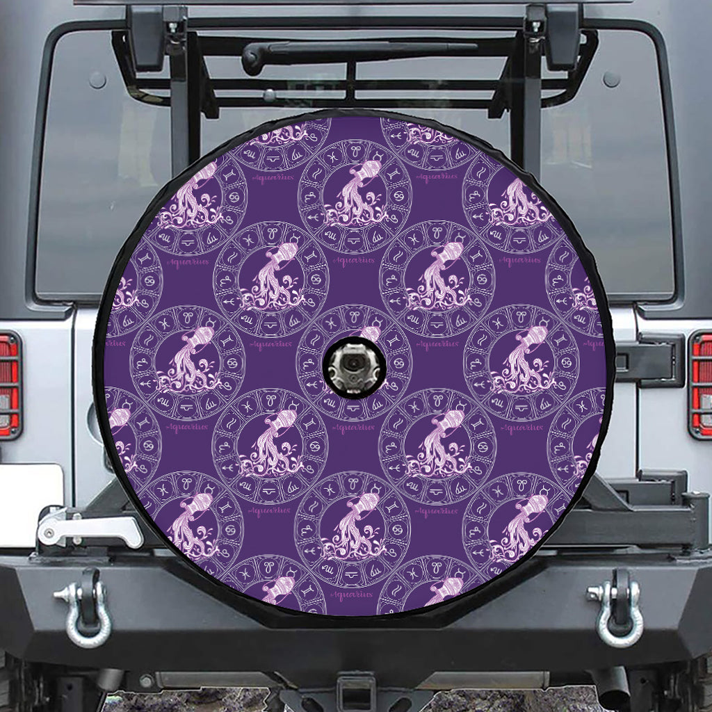 Purple Aquarius Zodiac Pattern Print Tire Cover With Camera Hole