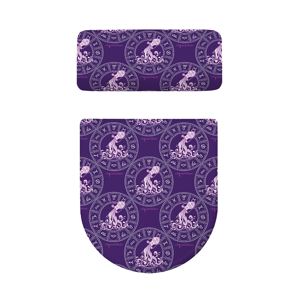Purple Aquarius Zodiac Pattern Print Toilet Lid And Tank Cover Set