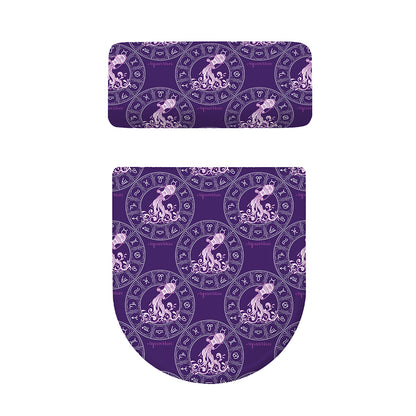 Purple Aquarius Zodiac Pattern Print Toilet Lid And Tank Cover Set