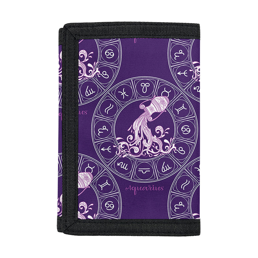 Purple Aquarius Zodiac Pattern Print Trifold Wallet
