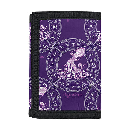 Purple Aquarius Zodiac Pattern Print Trifold Wallet